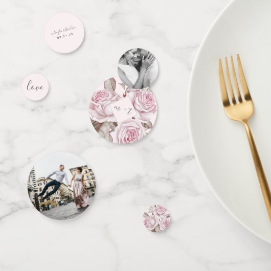 Blush Roze Rozen Foto en Naam Bruiloft Confetti (Groep)