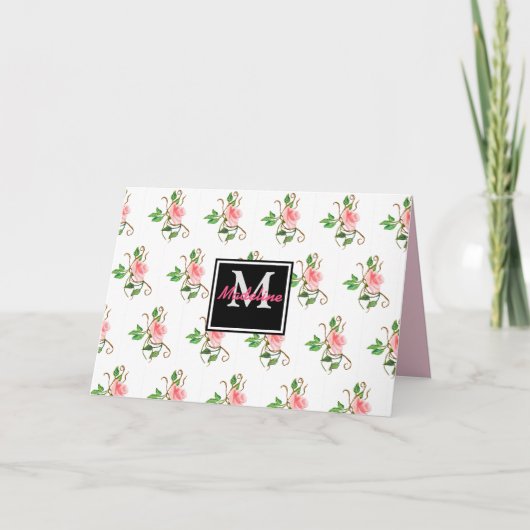 Blush roze rozen gevouwen Note Kaart (Voorkant)