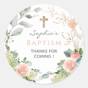 Blush roze rozen Girl Baptism Favor Tags Ronde Sticker