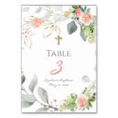 Blush roze rozen Girl Baptisme Table Number Kaart (Achterkant)