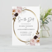 Blush roze rozen Gold Metallic Save the Date (Staand voorkant)