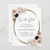 Blush roze rozen Gold Metallic Save the Date Aankondigingskaart (Voorkant / Achterkant)