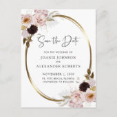 Blush roze rozen Gold Metallic Save the Date Aankondigingskaart (Voorkant)