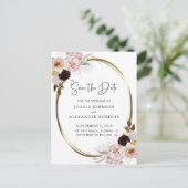 Blush roze rozen Gold Metallic Save the Date Aankondigingskaart (Staand voorkant)