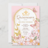 Blush Roze Rozen Goud Glitter | Quinceanera Party Kaart (Voorkant)