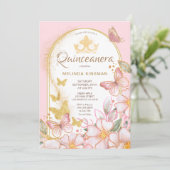 Blush Roze Rozen Goud Glitter | Quinceanera Party Kaart (Staand voorkant)