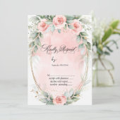 Blush Roze Rozen Goud Lijst Bruiloft RSVP Kaart (Staand voorkant)