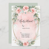 Blush Roze Rozen Goud Lijst Bruiloft RSVP Kaart (Voorkant / Achterkant)