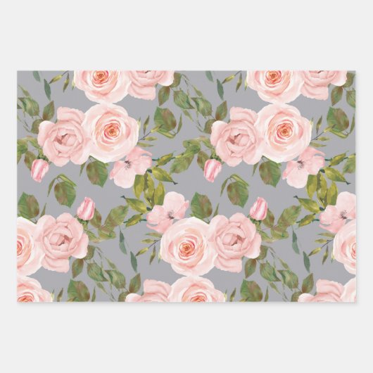 Blush roze rozen gouden bladeren groen inpakpapier vel (Voorkant 2)