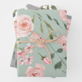 Blush roze rozen gouden bladeren groen inpakpapier vel (In situ)