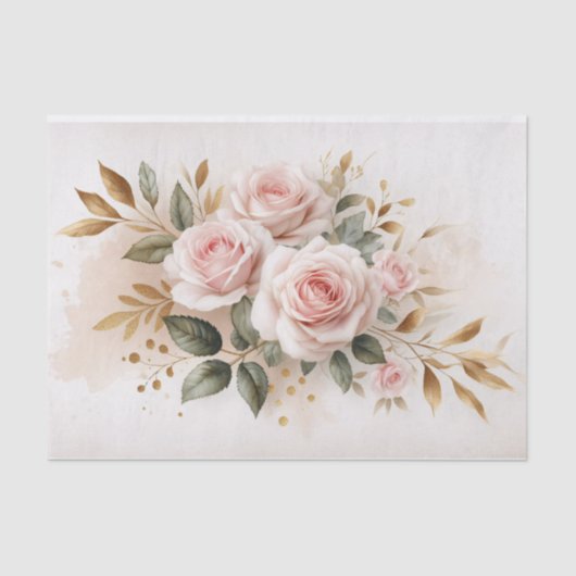 Blush roze rozen gouden elementen decoupage tissuepapier (Voorkant)