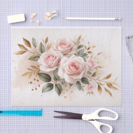 Blush roze rozen gouden elementen decoupage tissuepapier (Craft)