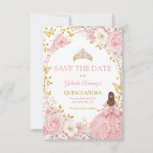Blush Roze Rozen Gouden Quinceañera Save the Date (Voorkant)