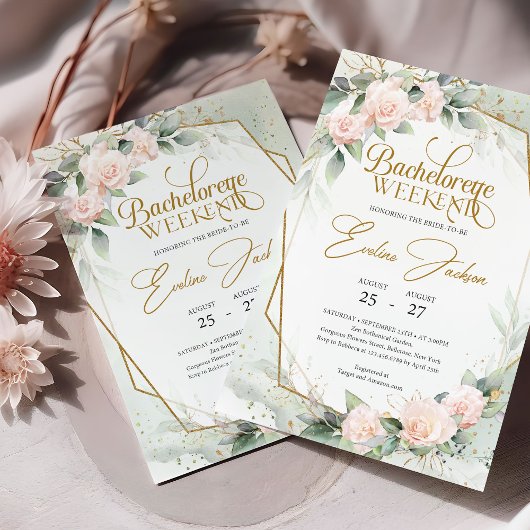 Blush roze rozen greenery Bachelorette Weekend Kaart