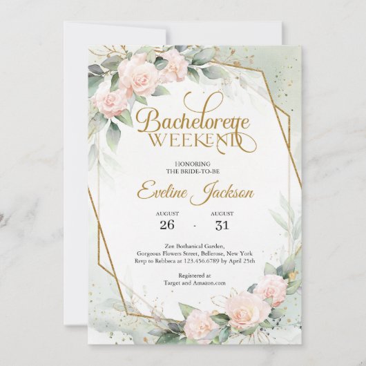 Blush roze rozen greenery Bachelorette Weekend Kaart (Voorkant)