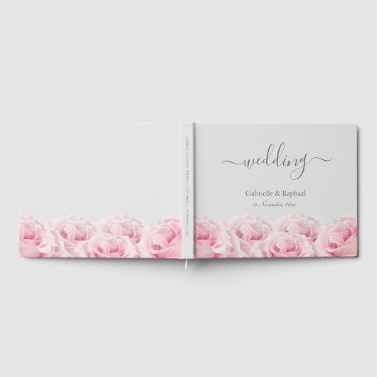 Blush Roze Rozen Grijs Elegant Bloemen Bruiloft Gastenboek (Volledig)