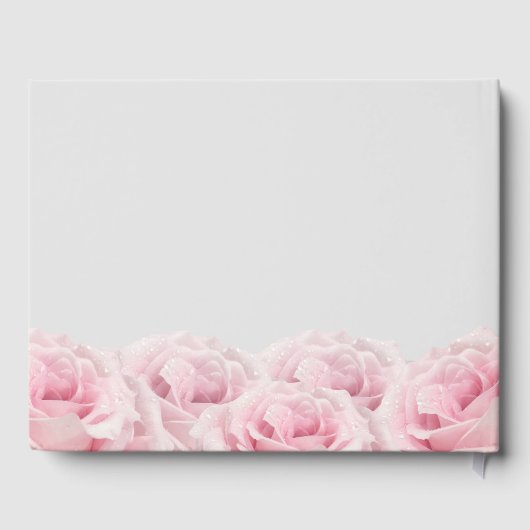 Blush Roze Rozen Grijs Elegant Bloemen Bruiloft Gastenboek (Achterkant)