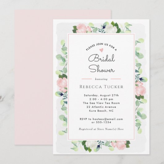 Blush Roze Rozen Groen Boho Vrijgezellenfeest Kaart (Voorkant / Achterkant)