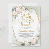 Blush roze rozen groen en gouden baby brunch kaart (Voorkant)