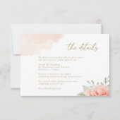Blush Roze Rozen Groene bladeren Trouwdetail Kaart (Voorkant)