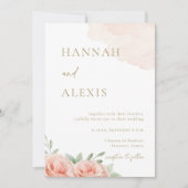 Blush Roze Rozen Groene bladeren Waterverf bruilof Kaart (Voorkant)