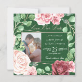 Blush roze rozen groene bruiloft foto save date magnetische uitnodiging (Voorkant)