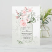 Blush roze Rozen Hummer Mason Jar Kaart (Staand voorkant)