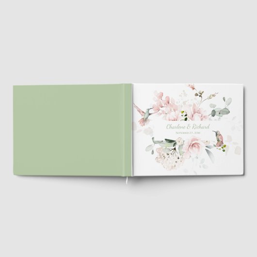 Blush roze rozen, Hummingvogels, Greenery Floral Gastenboek (Volledig)