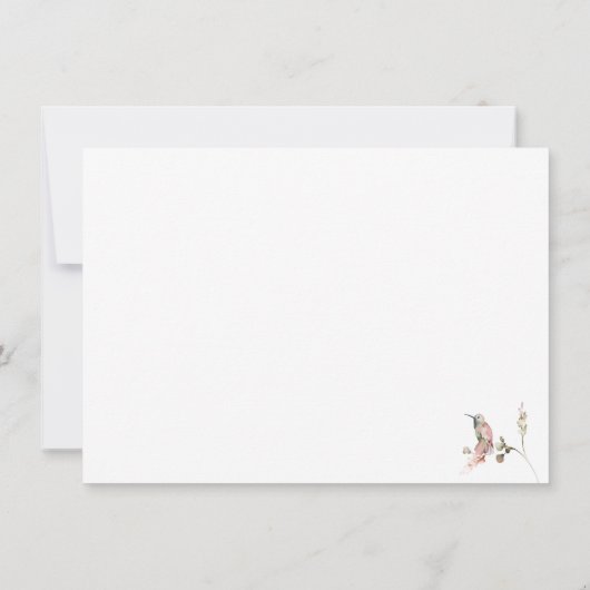 Blush roze rozen, Hummingvogels, Sage Greenery Notitiekaartje (Achterkant)