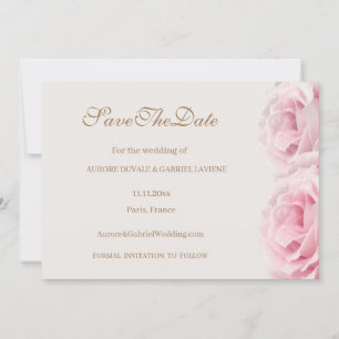 Blush roze rozen ivoor Gold Save the Date Wedding Kaart