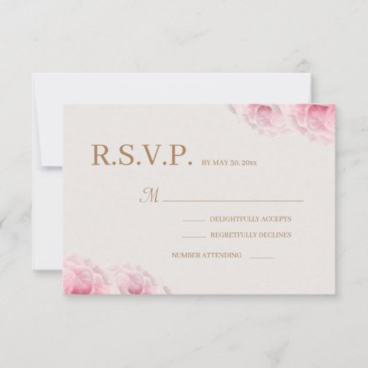 Blush roze rozen Ivory Gold Floral Weddenschap RSV Kaart (Voorkant)