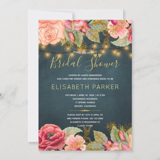 Blush roze rozen lichten marine goud vrijgezellenf kaart (Voorkant)