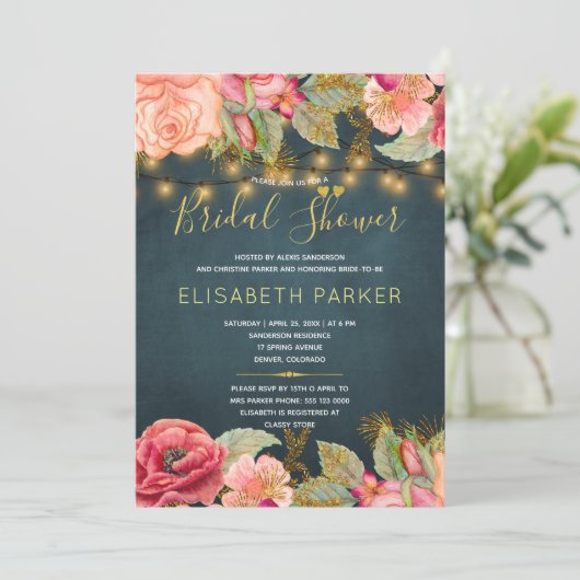 Blush roze rozen lichten marine goud vrijgezellenf kaart (Staand voorkant)