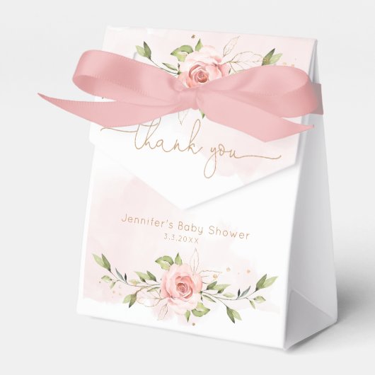 Blush roze rozen meisje baby shower Dank u Bedankdoosjes (Voorkant Zijde)