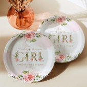 Blush roze rozen meisje baby shower papieren bordje