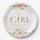 Blush roze rozen meisje baby shower papieren bordje (Voorkant)