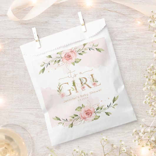 Blush roze rozen meisje eucalyptus baby shower bedankzakje (Geknipt)