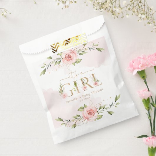 Blush roze rozen meisje eucalyptus baby shower bedankzakje (Gezegeld)
