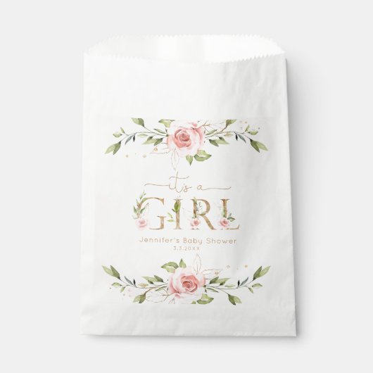 Blush roze rozen meisje eucalyptus baby shower bedankzakje (Voorkant)