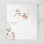 Blush roze rozen met kolibrie bruiloft plaatskaartje (Buitenkant ongevouwen)