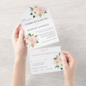 Blush roze rozen Modern Floral Wedding All In One Uitnodiging (Afscheurbaar)