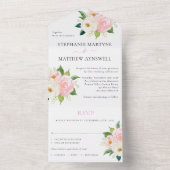 Blush roze rozen Modern Floral Wedding All In One Uitnodiging (Binnen)
