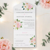Blush roze rozen Modern Floral Wedding All In One Uitnodiging