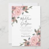 Blush roze rozen Modern Floral Wedding Kaart (Voorkant)