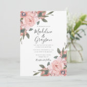 Blush roze rozen Modern Floral Wedding Kaart (Staand voorkant)