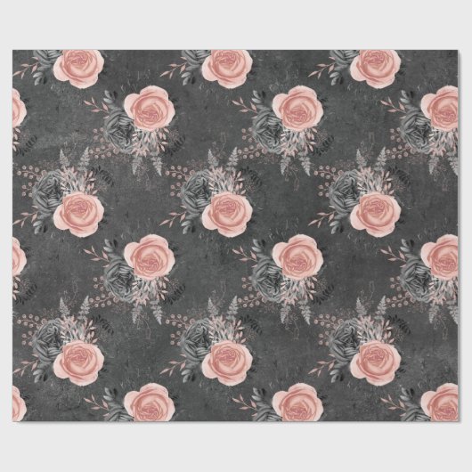 Blush roze rozen op houtskool cadeaupapier (Vlak)