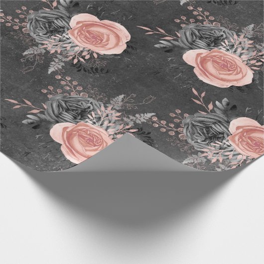 Blush roze rozen op houtskool cadeaupapier (Hoek)