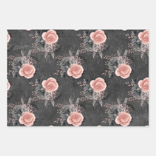 Blush roze rozen op houtskool inpakpapier vel (Voorkant 3)
