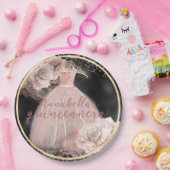 Blush roze rozen op zwart & Gold Quinceañera Papieren Bordje (Feest)