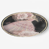 Blush roze rozen op zwart & Gold Quinceañera Papieren Bordje (Gekanteld)